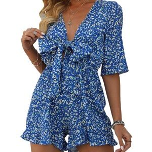 New Blue Floral Tie-Front Romper - EVERYTHING MUST GO